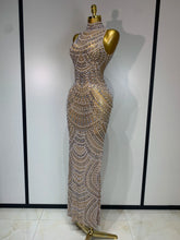 Elegant Sexy Sparkly Pearl Rhinestone Sleeveless Long Dress Women Birthday Party Evening Prom Wedding Luxury Photoshoot Outfits
